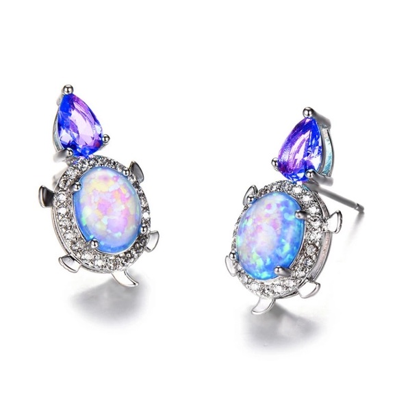 Sterling Silver Amethyst Turtle Earrings - Picture 3 of 3